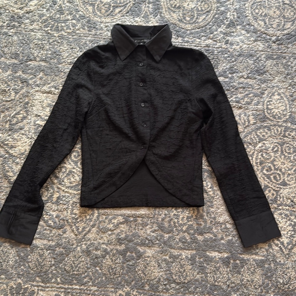 Blue Blush Print Long Sleeve Knit Button-Up Shirt Size Medium